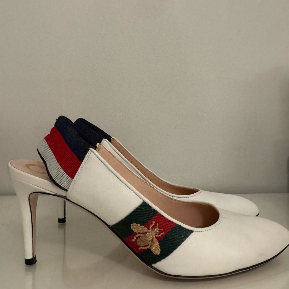 GUCCI white Sylvie sling backs